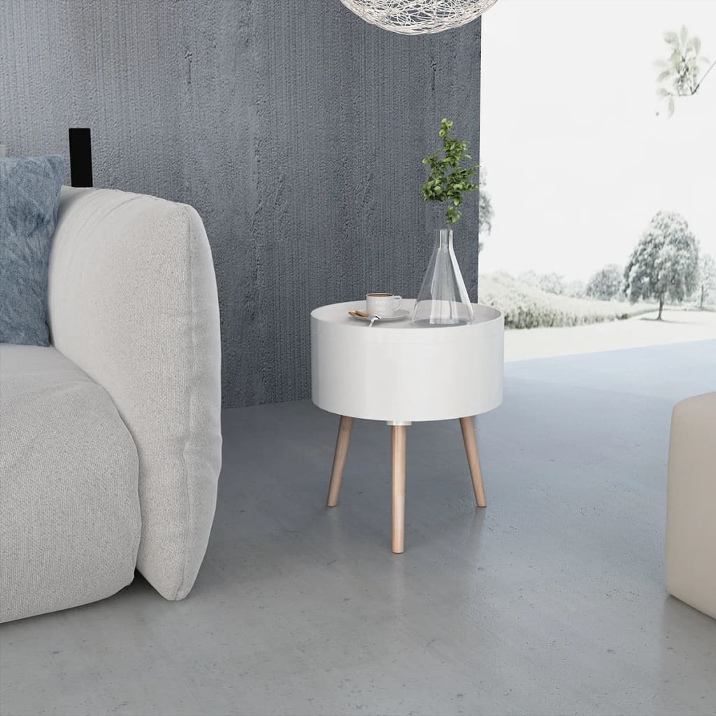 vidaXL Beistelltisch mit Serviertablett rund 39,5x44,5 cm weiß
