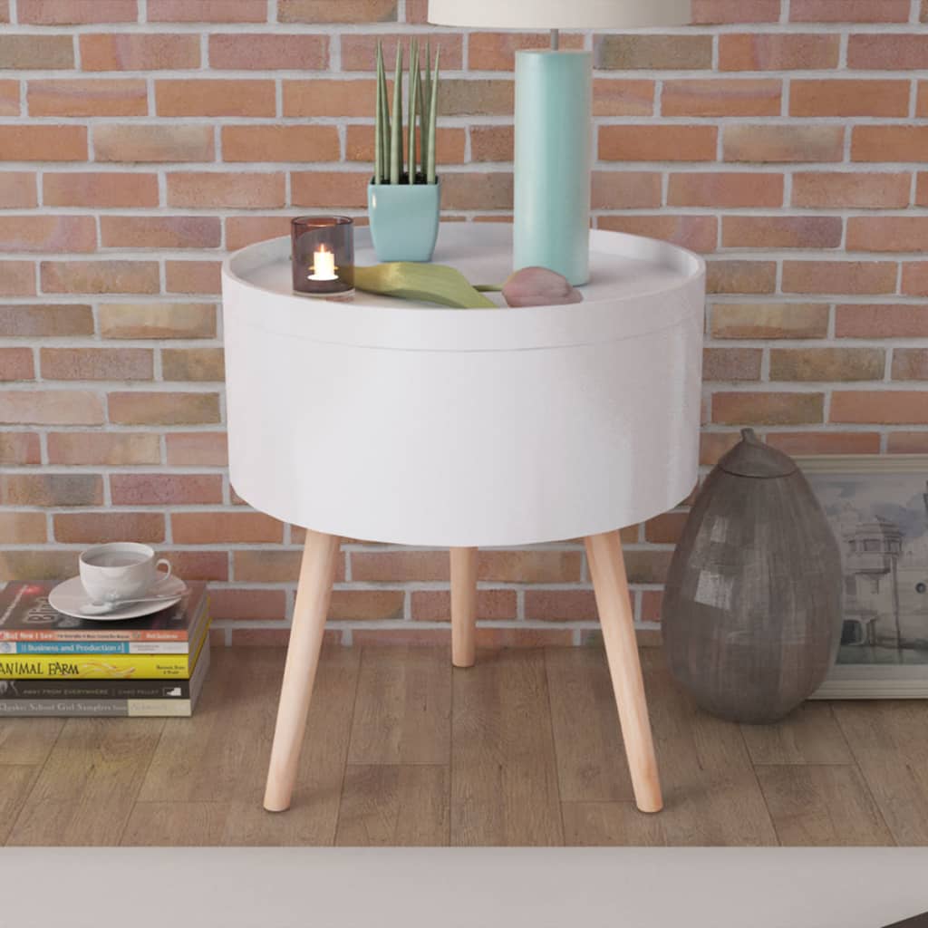 vidaXL Beistelltisch mit Serviertablett rund 39,5x44,5 cm weiß