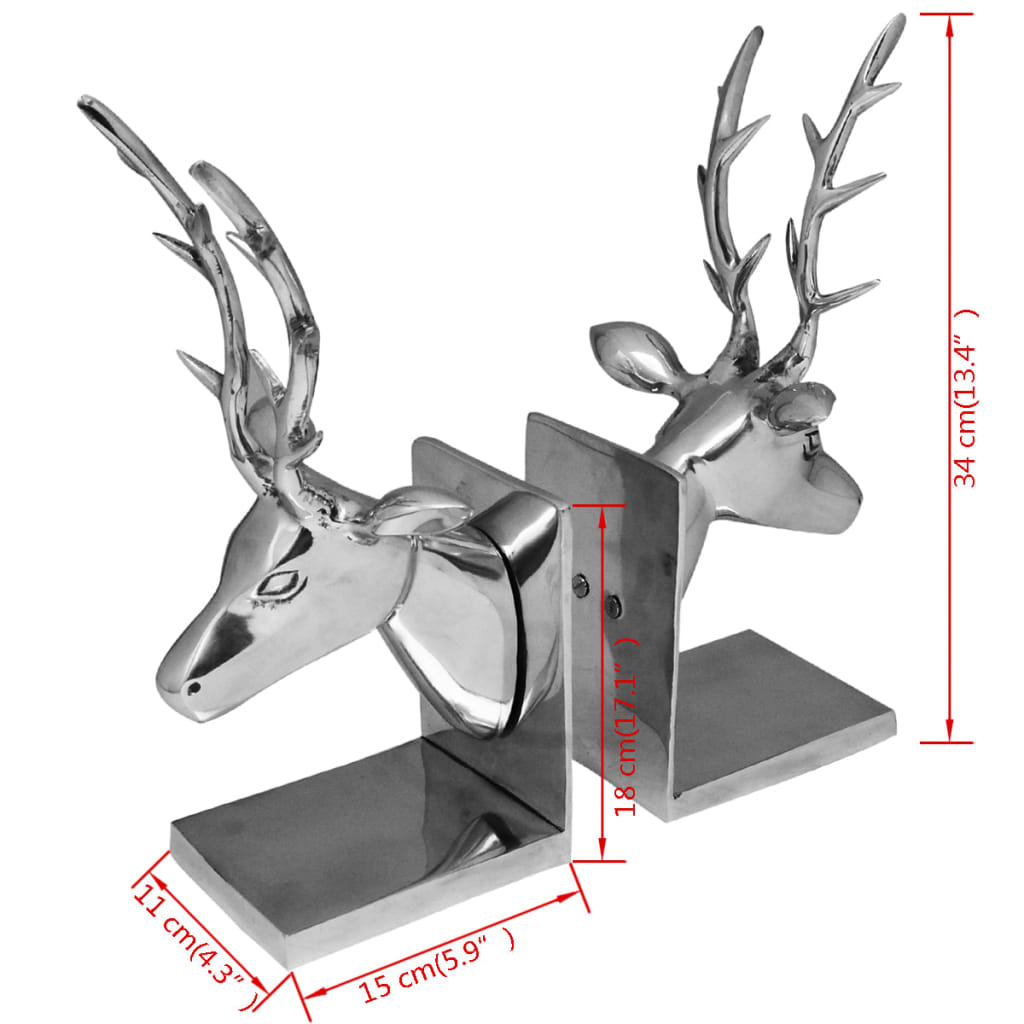 vidaXL Buchstützen Hirsch 2 Stk. Aluminium Silbern
