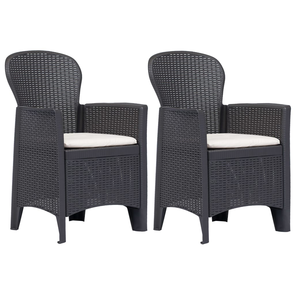 vidaXL Gartenstuhl 2 Stk. mit Kissen Braun Kunststoff Rattan-Optik