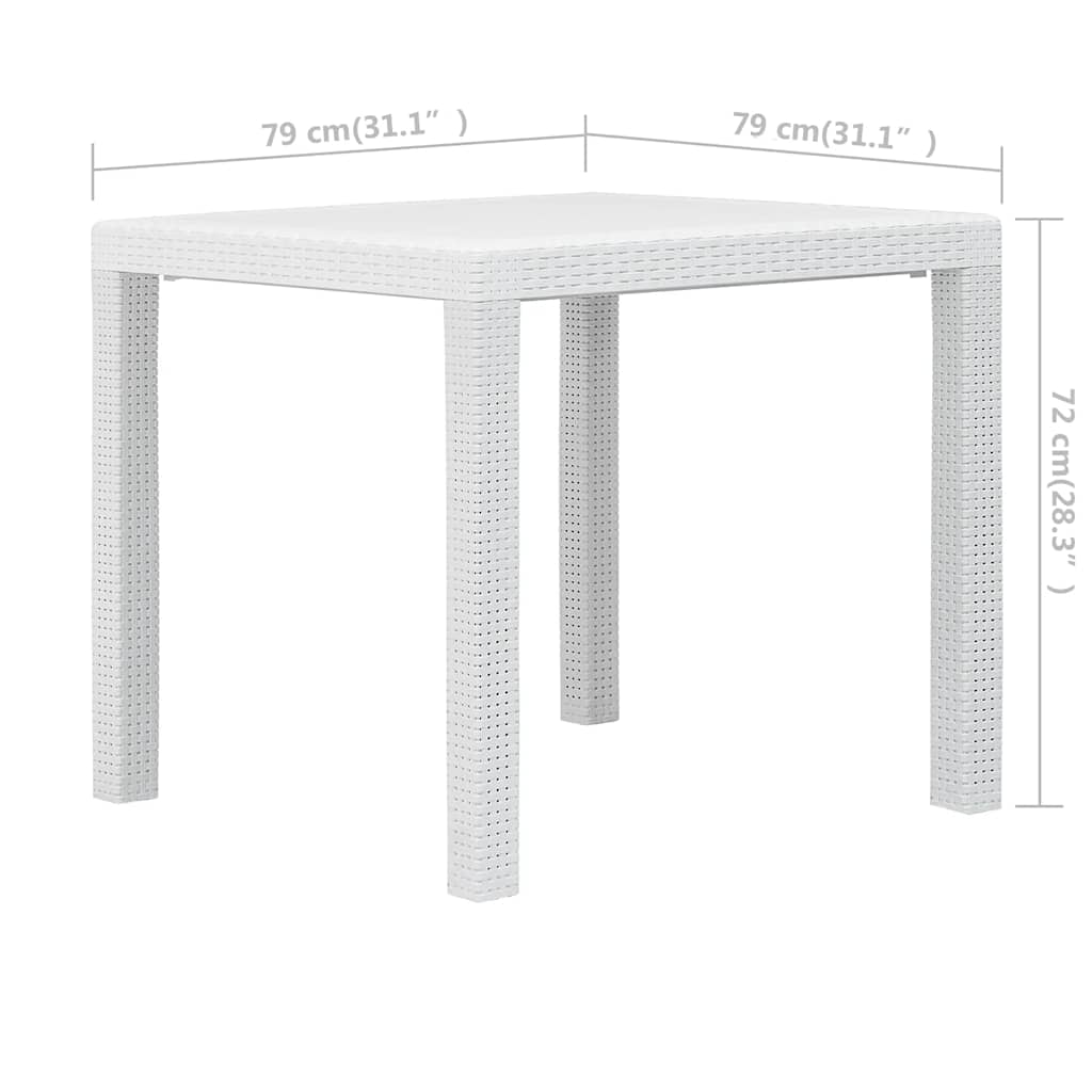 vidaXL Gartentisch Weiß 79x79x72 cm Kunststoff Rattan-Optik