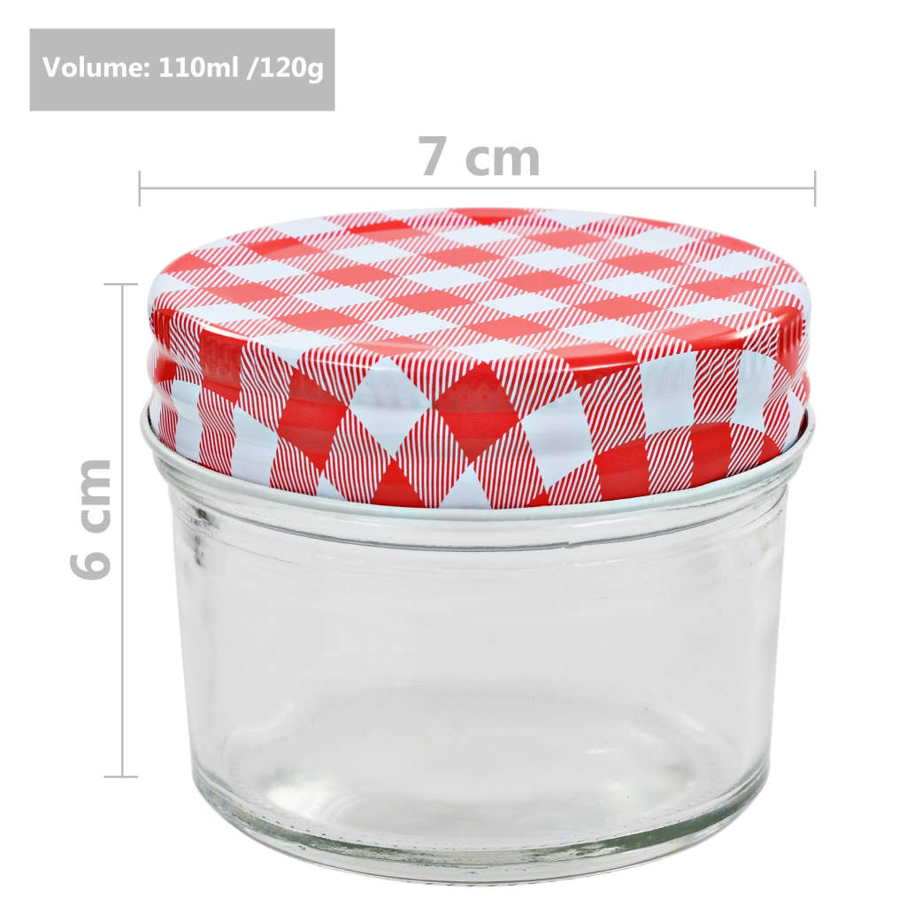 vidaXL Marmeladengläser mit Weißen/Roten Deckeln 24 Stk. 110 ml