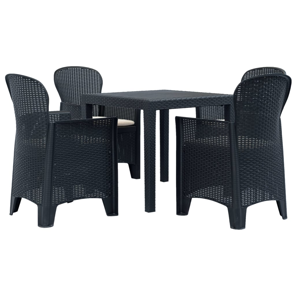 vidaXL 5-tlg. Garten-Essgruppe Kunststoff Weiß Rattan-Optik