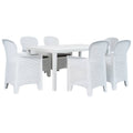 vidaXL 7-tlg. Garten-Essgruppe Kunststoff Weiß Rattan-Optik