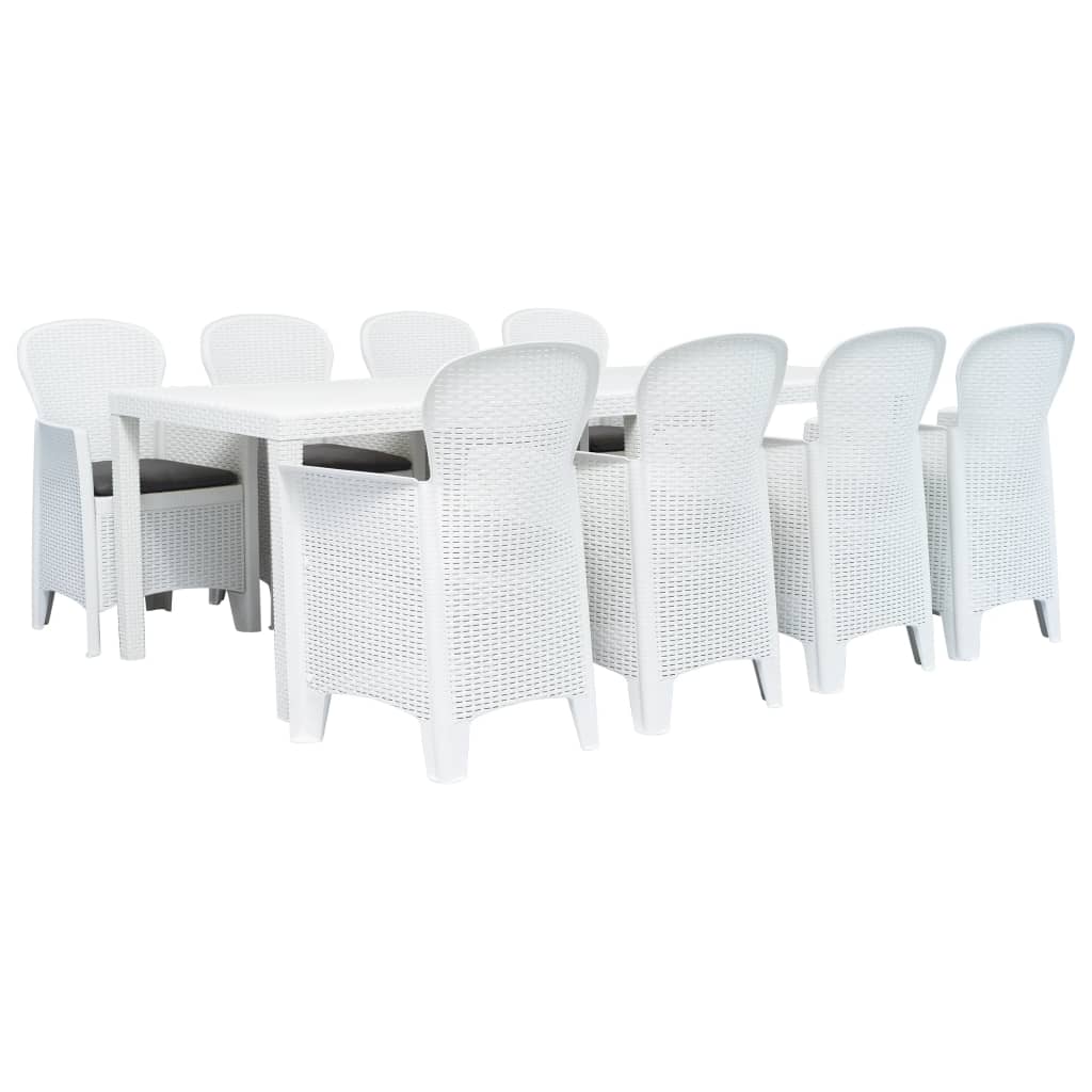 vidaXL 9-tlg. Garten-Essgruppe Kunststoff Weiß Rattan-Optik