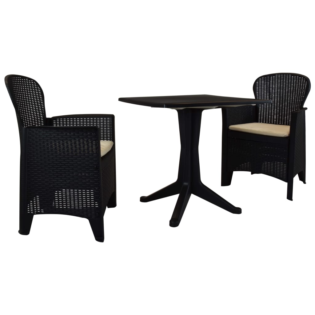 vidaXL 3-tlg. Bistro-Set Kunststoff Rattan Anthrazit