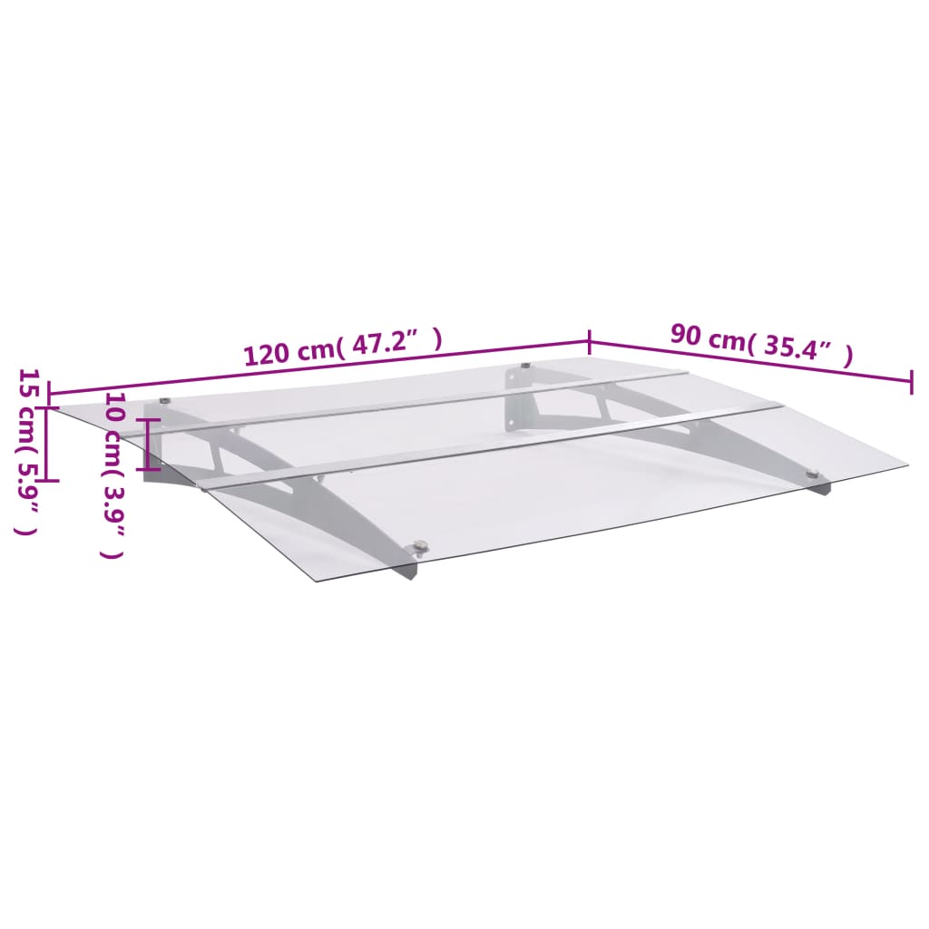 vidaXL Türvordach Silbern und Transparent 120x90 cm Polycarbonat