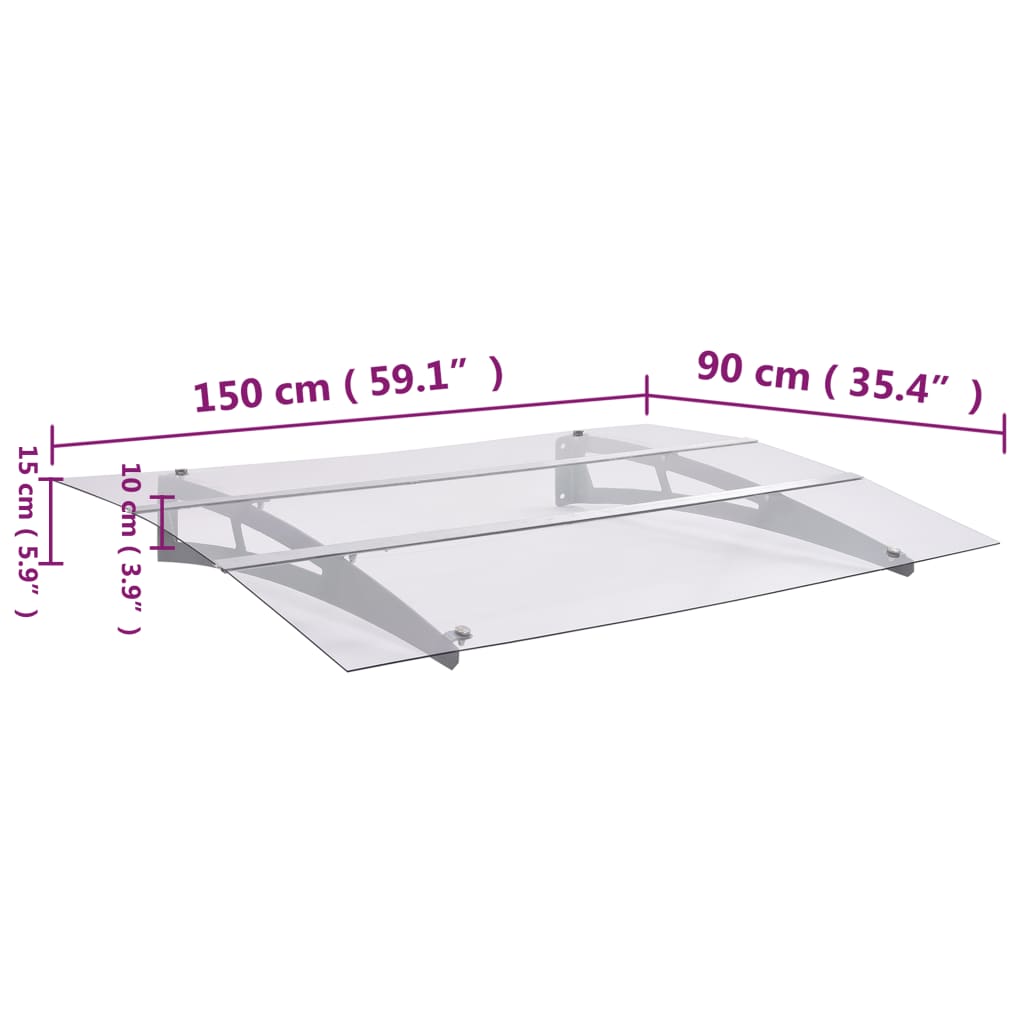 vidaXL Türvordach Silbern und Transparent 150x90 cm PET