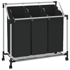 vidaXL Wäschekorb mit 3 Taschen Schwarz Stahl