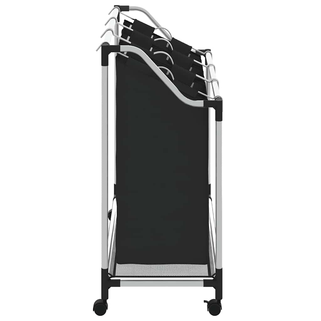 vidaXL Wäschekorb mit 3 Taschen Schwarz Stahl