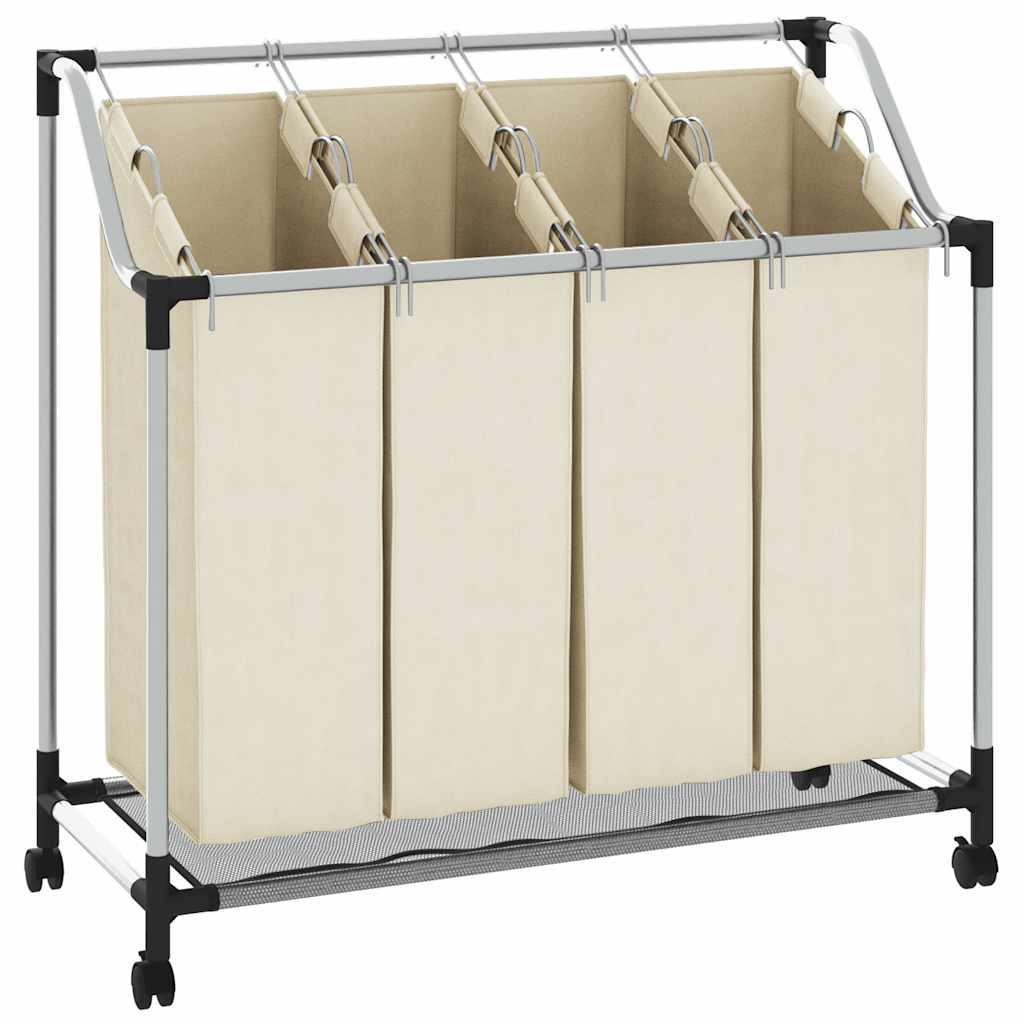 vidaXL Wäschekorb mit 4 Taschen Creme Stahl