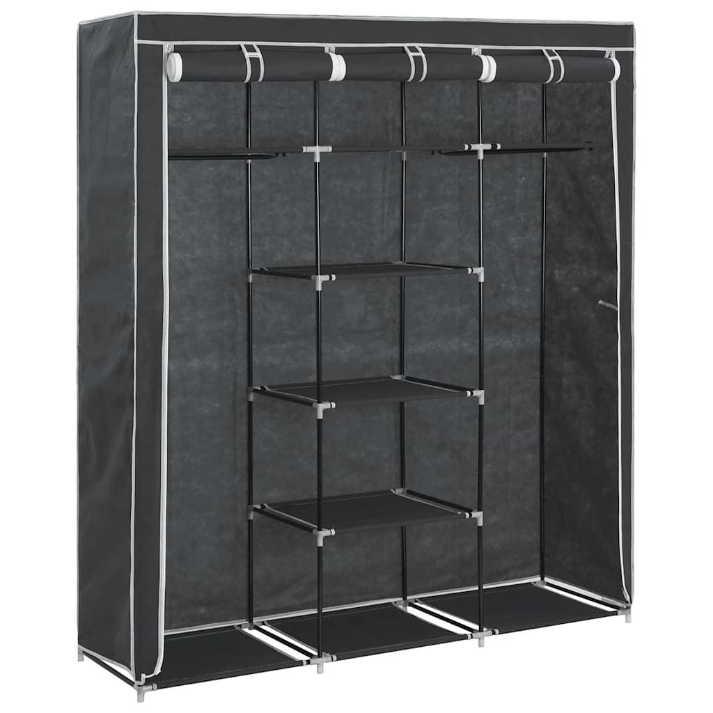 vidaXL Kleiderschrank mit Fächern Stangen Schwarz 150x45x175cm Stoff