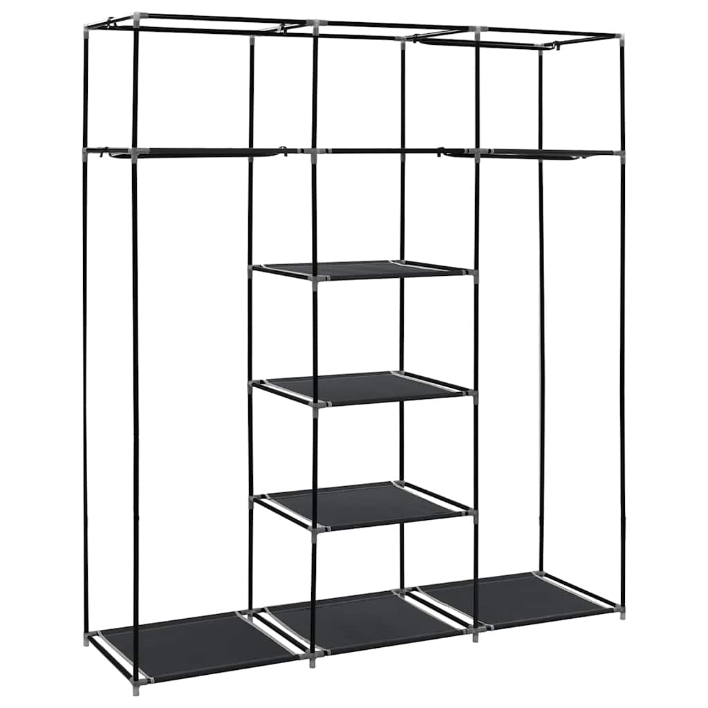 vidaXL Kleiderschrank mit Fächern Stangen Schwarz 150x45x175cm Stoff