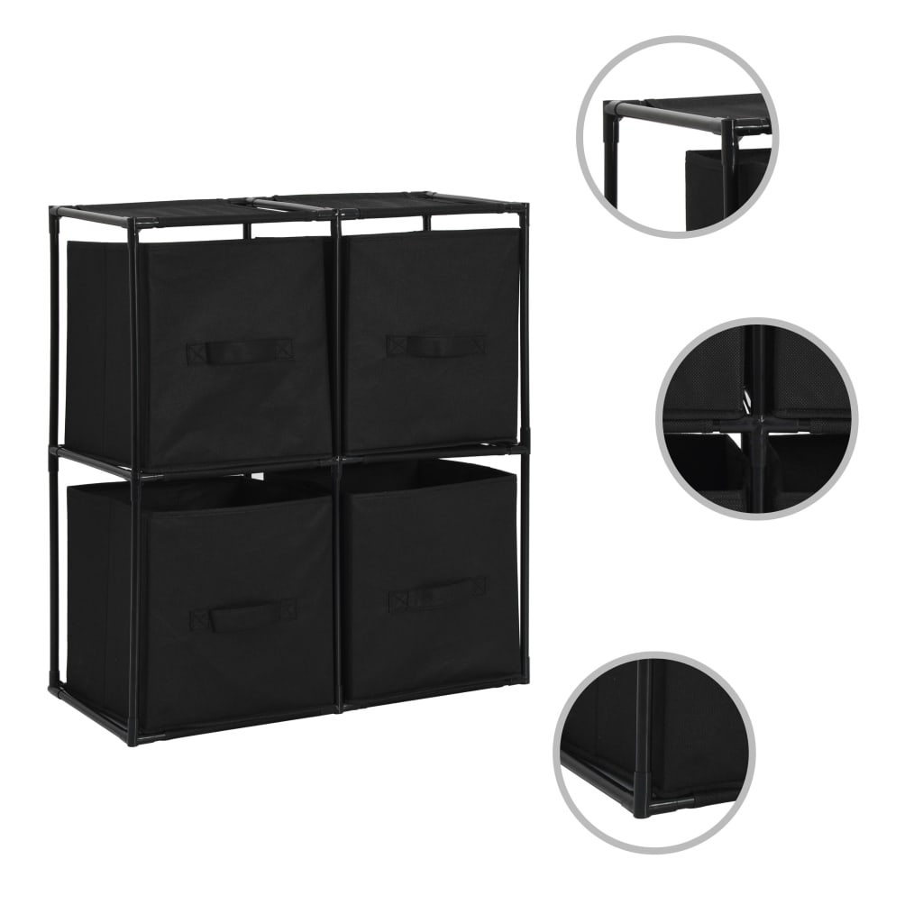 vidaXL Lagerschrank mit 4 Stoffkörben Schwarz 63×30×71 cm Stahl
