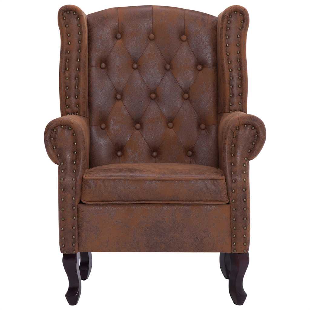 vidaXL Chesterfield-Sessel und Fußhocker Braun Wildleder-Optik