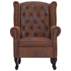 vidaXL Chesterfield-Sessel und Fußhocker Braun Wildleder-Optik