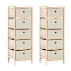 vidaXL Korb-Kommoden 2 Stk. mit 5 Stoffkörben Zedernholz Beige