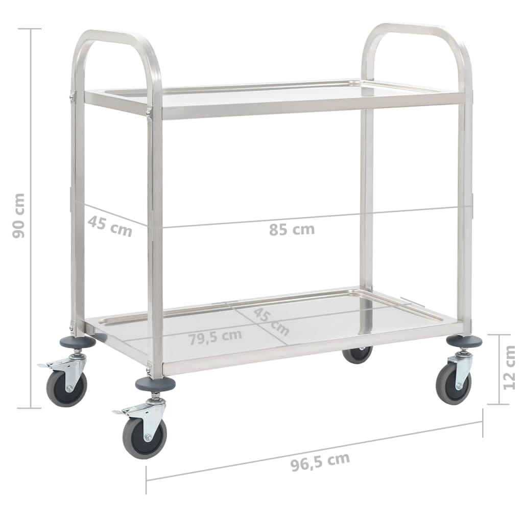vidaXL 2-Stufiger Servierwagen 96,5 x 55 x 90 cm Edelstahl