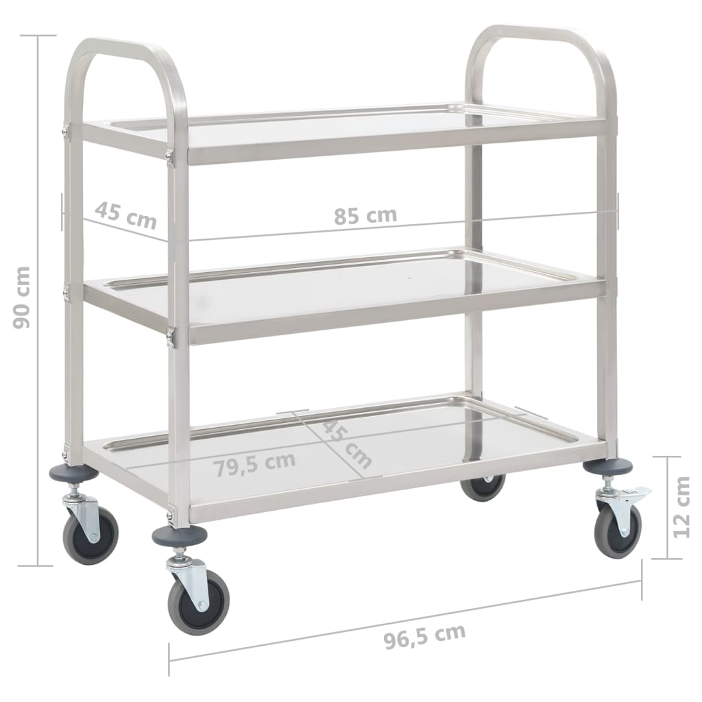 vidaXL 3-Stufiger Servierwagen 96,5 x 55 x 90 cm Edelstahl