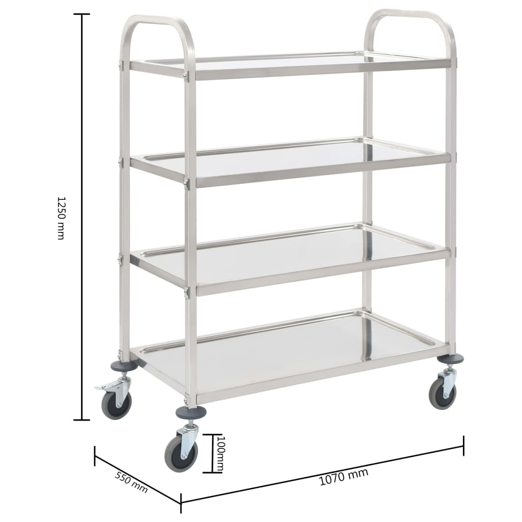 vidaXL 4-Stufiger Servierwagen 107 x 55 x 125 cm Edelstahl