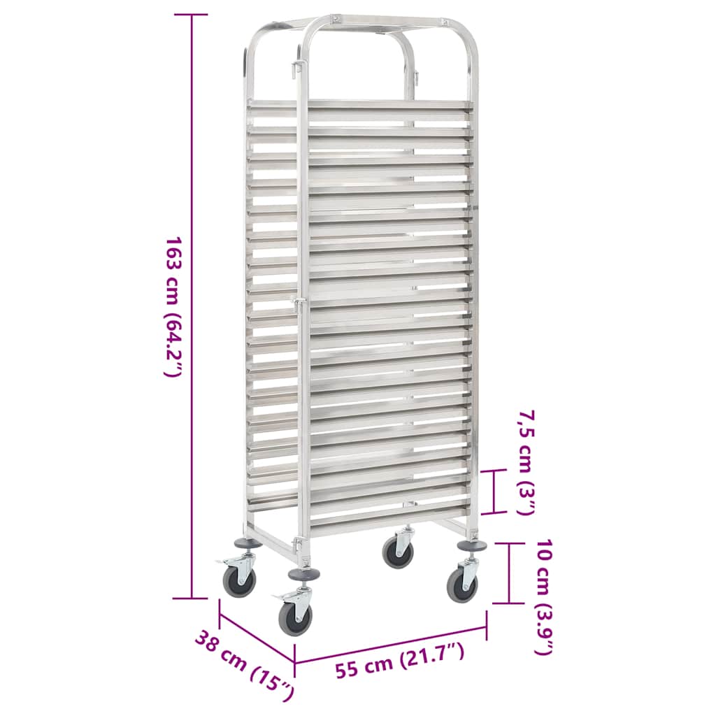 vidaXL Tablettwagen für 16 Tabletts 38x55x163 cm Edelstahl