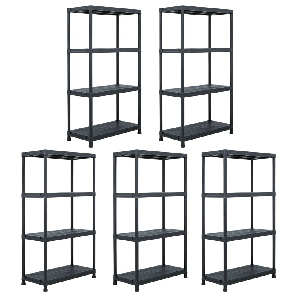 vidaXL Lagerregale 5 Stk. Schwarz 60 x 30 x 138 cm Kunststoff