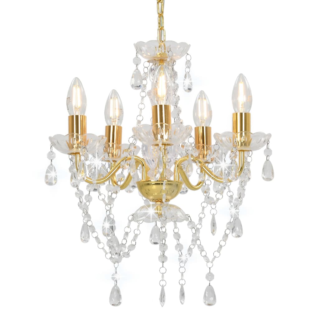 vidaXL Kronleuchter mit Perlen Golden Rund 5×E14