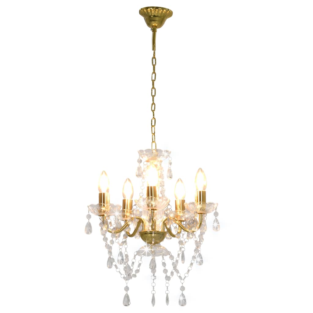 vidaXL Kronleuchter mit Perlen Golden Rund 5×E14