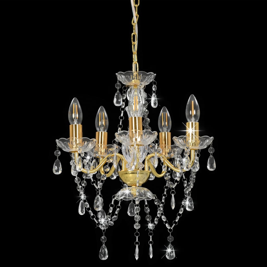 vidaXL Kronleuchter mit Perlen Golden Rund 5×E14