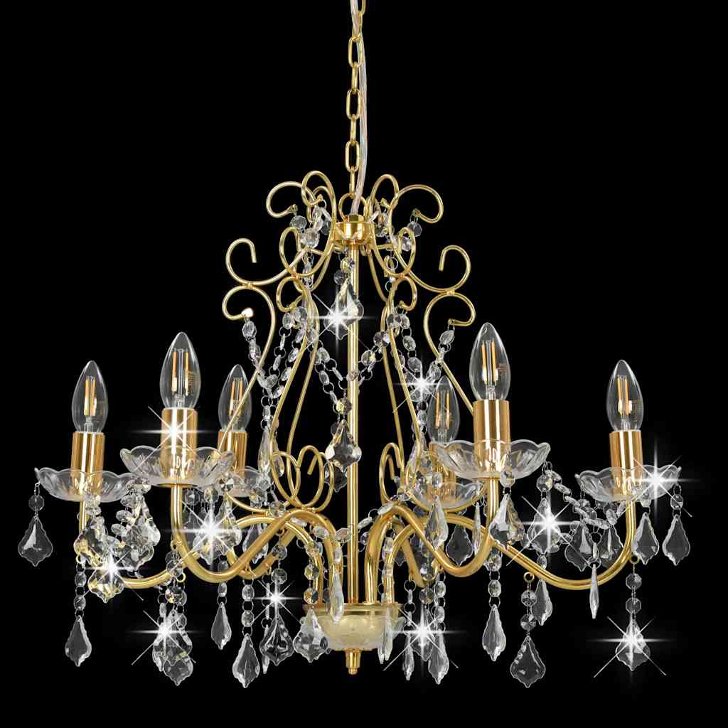 vidaXL Kronleuchter mit Kristallperlen Golden Rund 6×E14