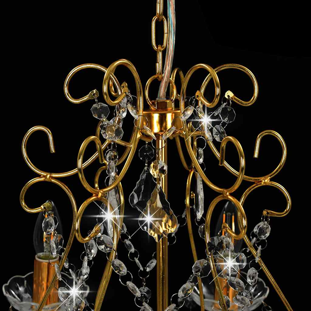 vidaXL Kronleuchter mit Kristallperlen Golden Rund 6×E14