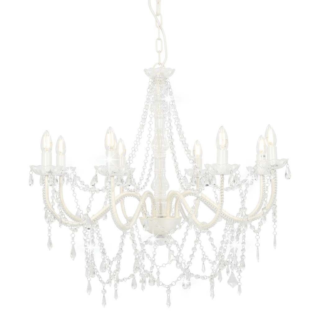 vidaXL Kronleuchter mit Perlen Weiß 8 x E14-Fassungen