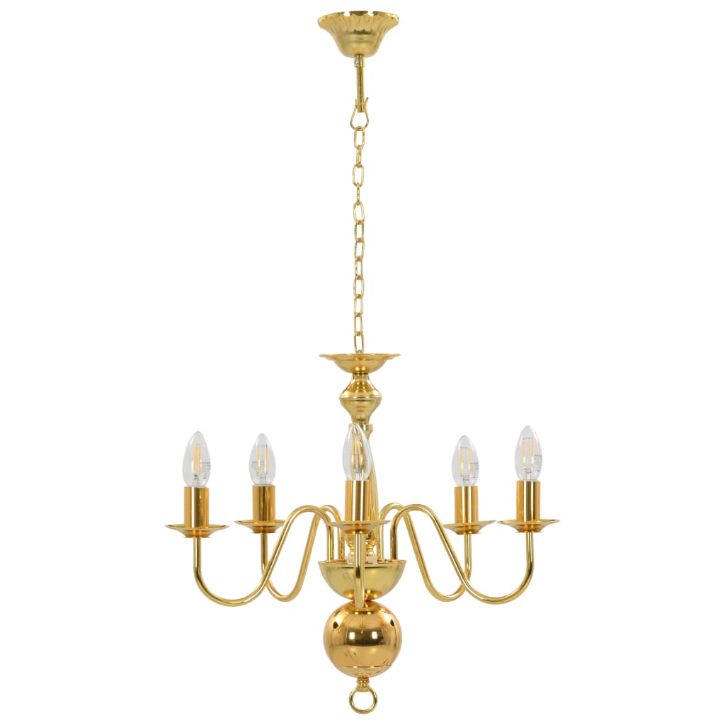 vidaXL Kronleuchter Golden 5 x E14-Glühbirnen
