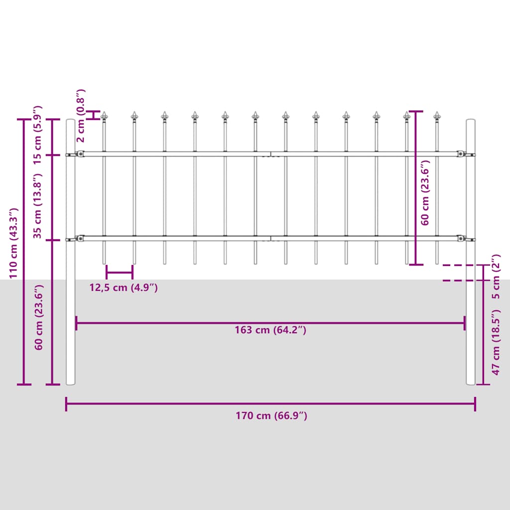 vidaXL Gartenzaun Woerden mit Speerspitze Stahl 181 x 60 cm Schwarz