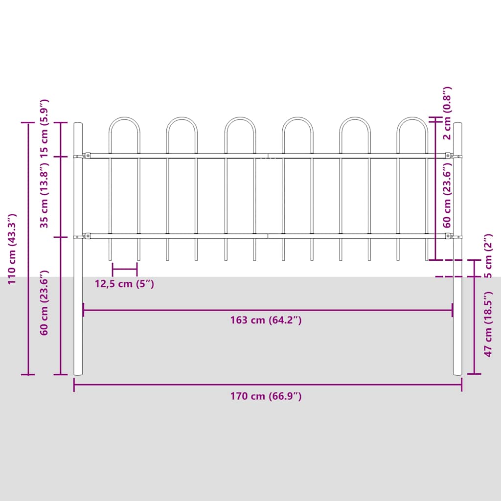 vidaXL Gartenzaun BOXTEL mit Bügelaufsatz Stahl 181 x 60 cm Schwarz