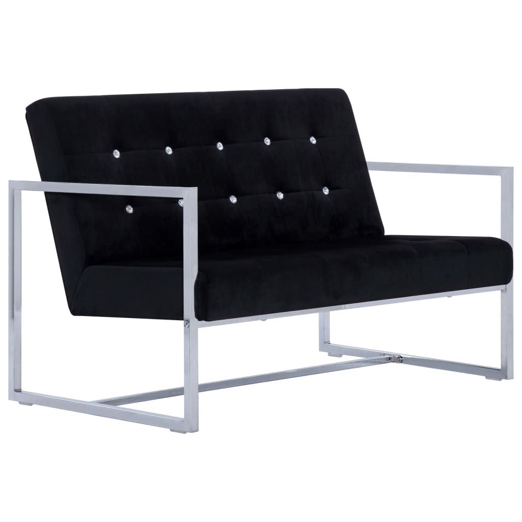 vidaXL 2-Sitzer-Sofa mit Armlehnen Schwarz Chrom und Samt