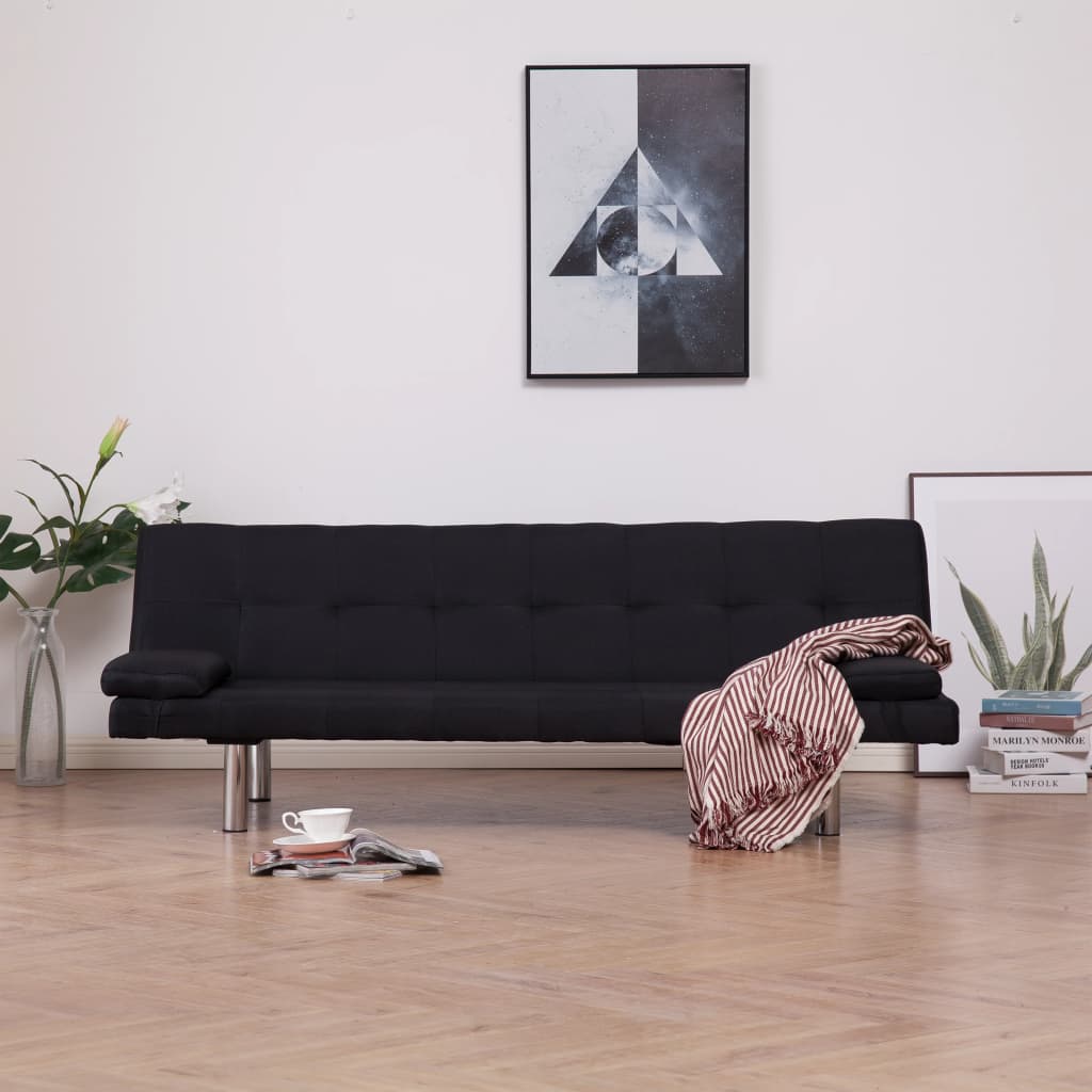 vidaXL Schlafsofa mit zwei Kissen Schwarz Polyester
