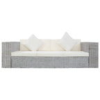 vidaXL 3-Sitzer-Sofa mit Kissen Grau Natürliches Rattan