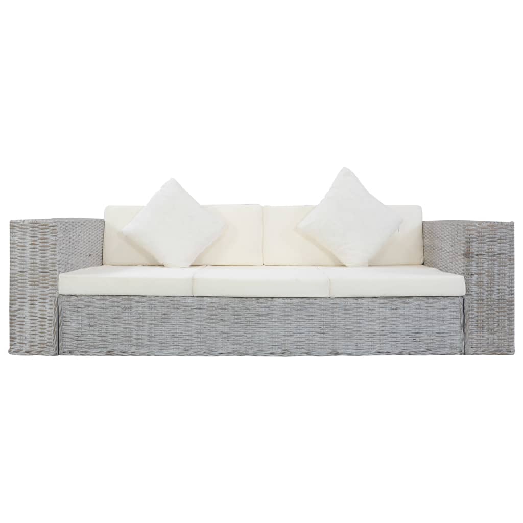 vidaXL 3-Sitzer-Sofa mit Kissen Grau Natürliches Rattan