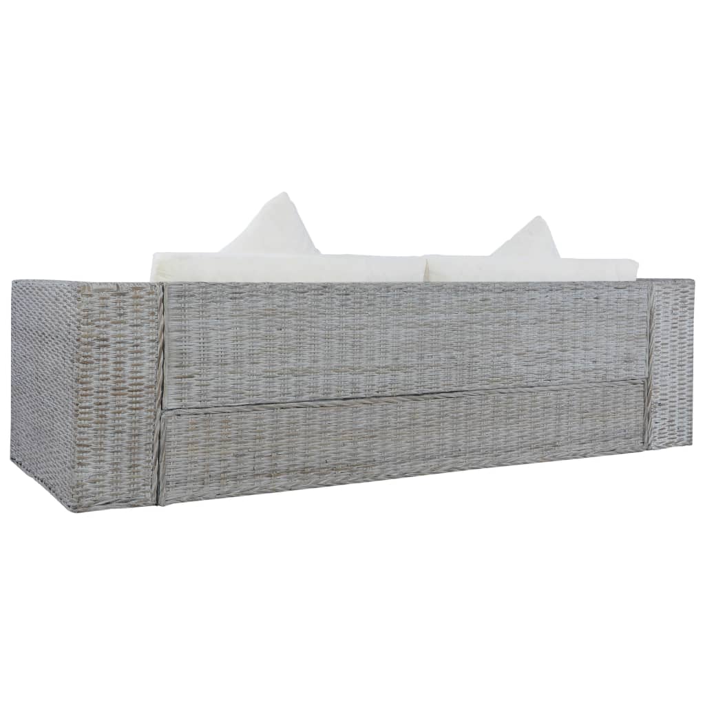 vidaXL 3-Sitzer-Sofa mit Kissen Grau Natürliches Rattan