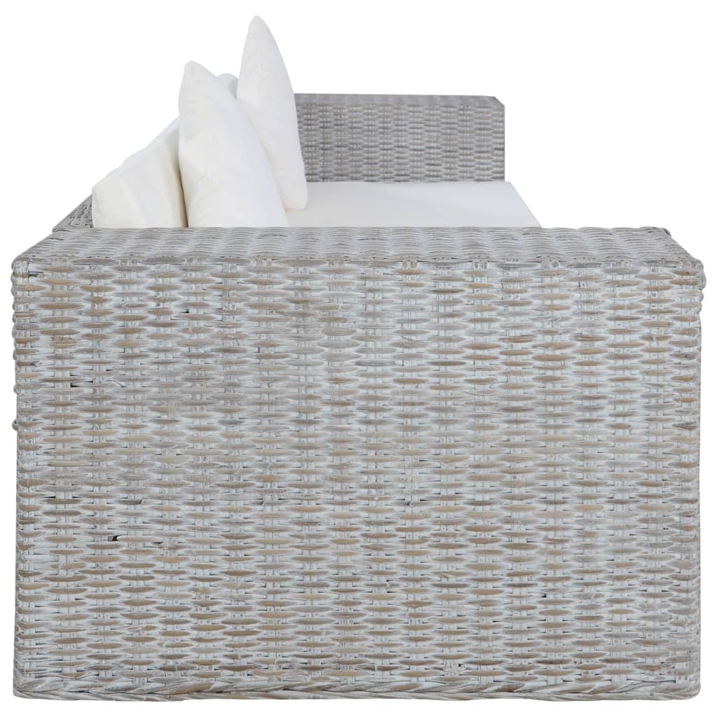 vidaXL 3-Sitzer-Sofa mit Kissen Grau Natürliches Rattan