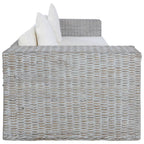 vidaXL 3-Sitzer-Sofa mit Kissen Grau Natürliches Rattan