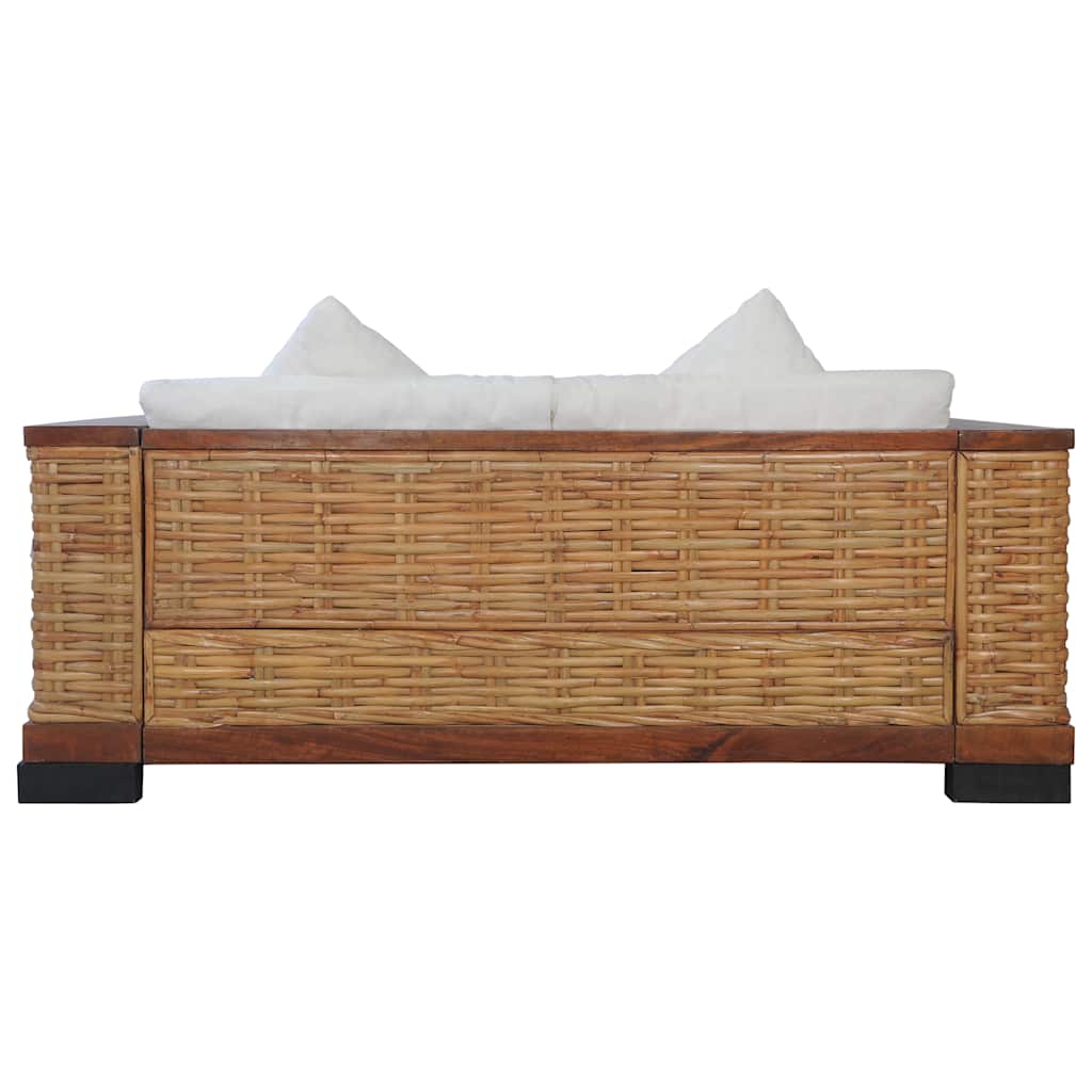 vidaXL 2-Sitzer-Sofa mit Auflagen Braun Natur Rattan