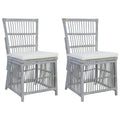 vidaXL Esszimmerstühle mit Kissen 2 Stk. Grau Natürliches Rattan