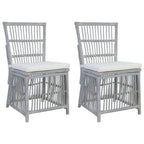 vidaXL Esszimmerstühle mit Kissen 2 Stk. Grau Natürliches Rattan