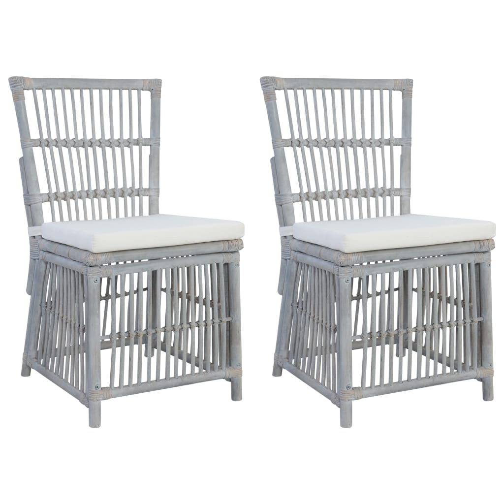 vidaXL Esszimmerstühle mit Kissen 2 Stk. Grau Natürliches Rattan
