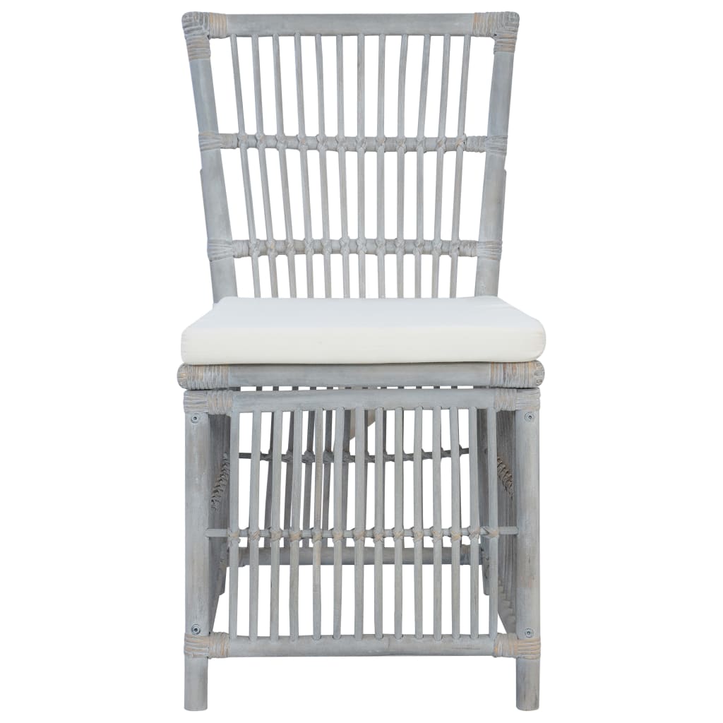 vidaXL Esszimmerstühle mit Kissen 2 Stk. Grau Natürliches Rattan