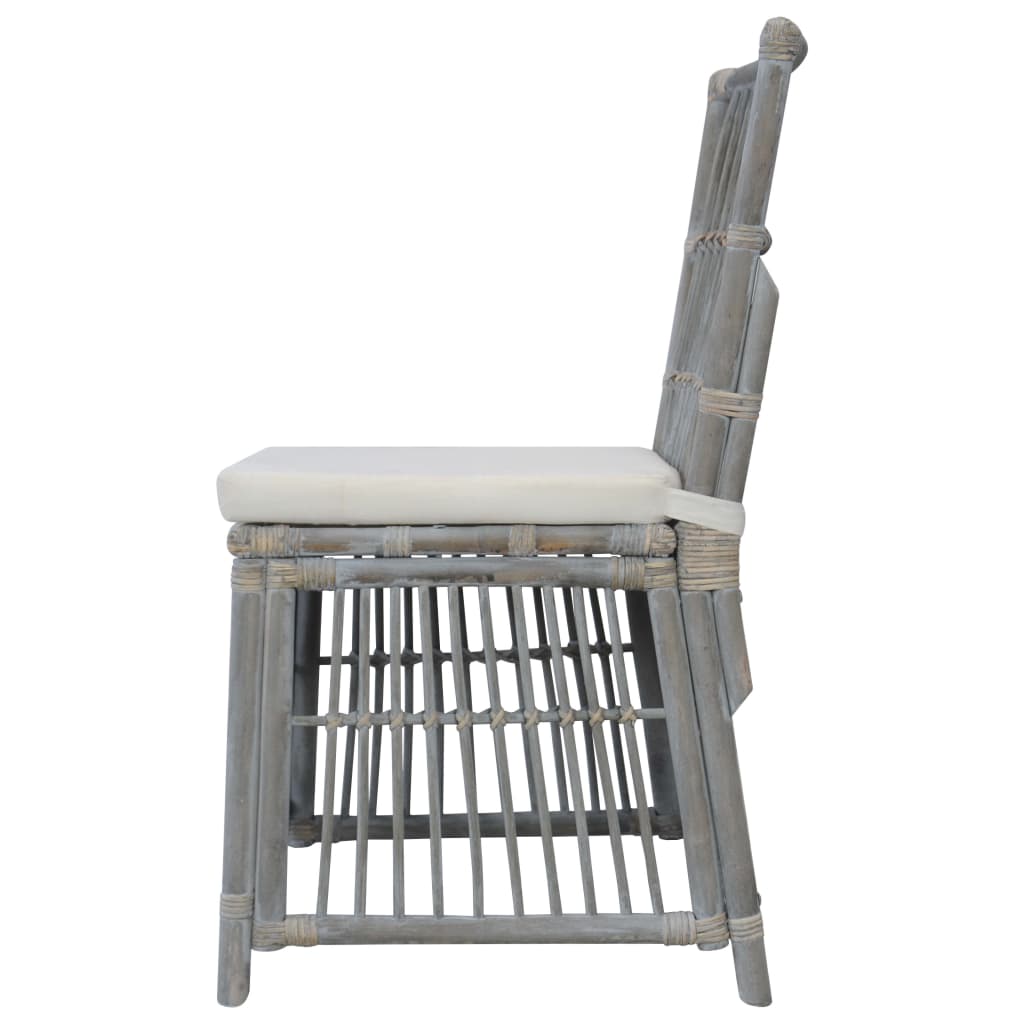 vidaXL Esszimmerstühle mit Kissen 2 Stk. Grau Natürliches Rattan