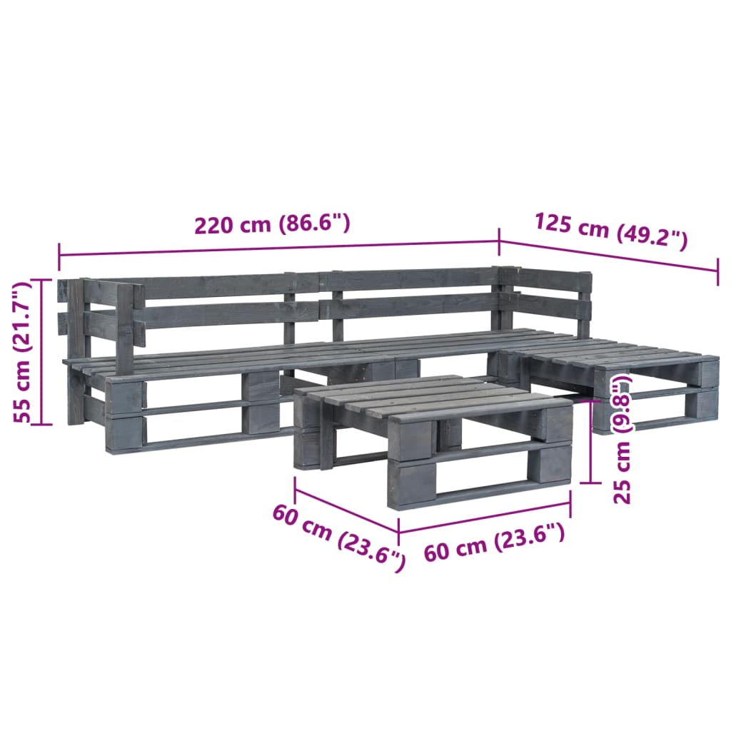 vidaXL 4-tlg. Garten-Sofagarnitur aus Paletten Holz Grau
