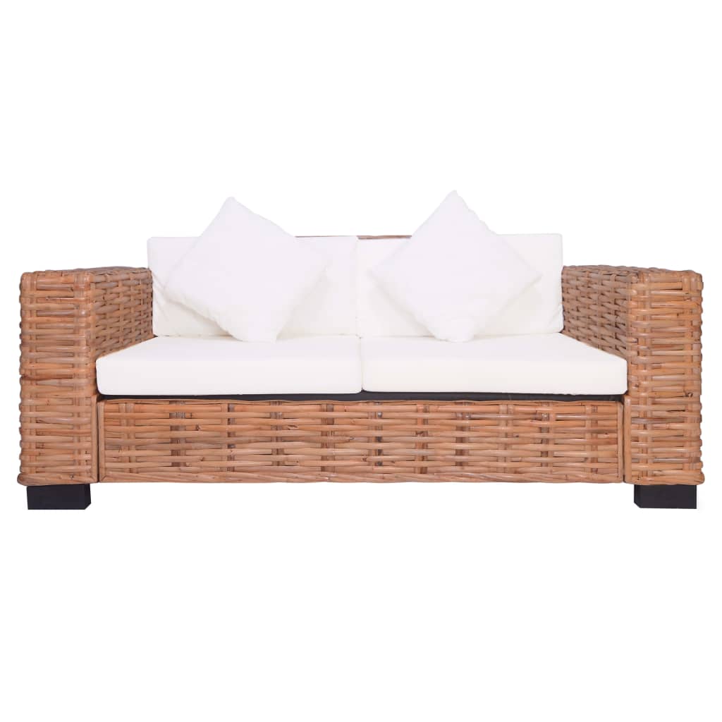 vidaXL 2-tlg. Gartensofas mit Polster Natürliches Rattan